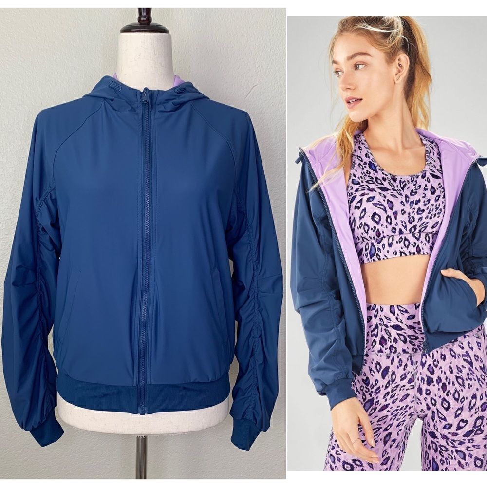 Fabletics Amara Blue Purple Reversible Women’s Jacket, Sz Small